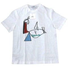 Vintage Hermès White (Ultra Rare) Limited Art T-shirt 232893 Tee Shirt