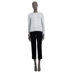HERMES white viscose POINTELLE LOGO Cardigan Sweater 34 XXS