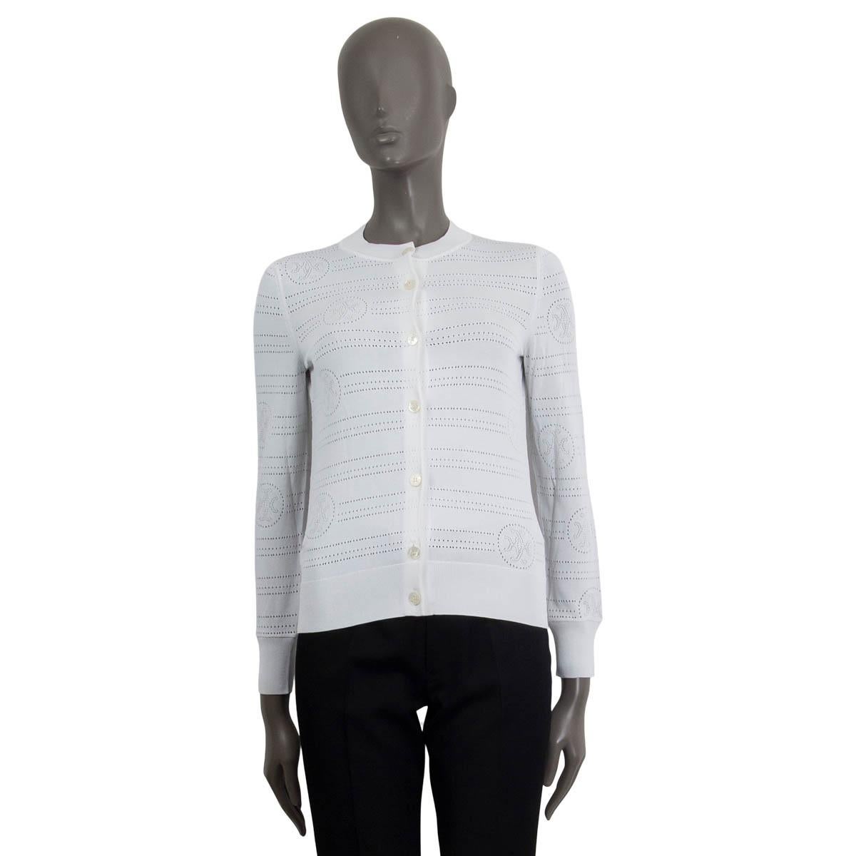 HERMES weißer Viskose POINTELLE LOGO Strickjacke Pullover 34 XXS (Grau) im Angebot