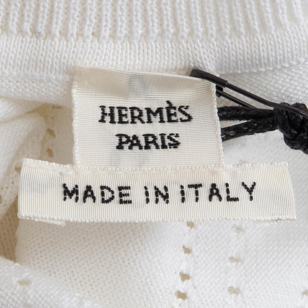 HERMES white viscose POINTELLE LOGO Cardigan Sweater 34 XXS In Excellent Condition For Sale In Zürich, CH