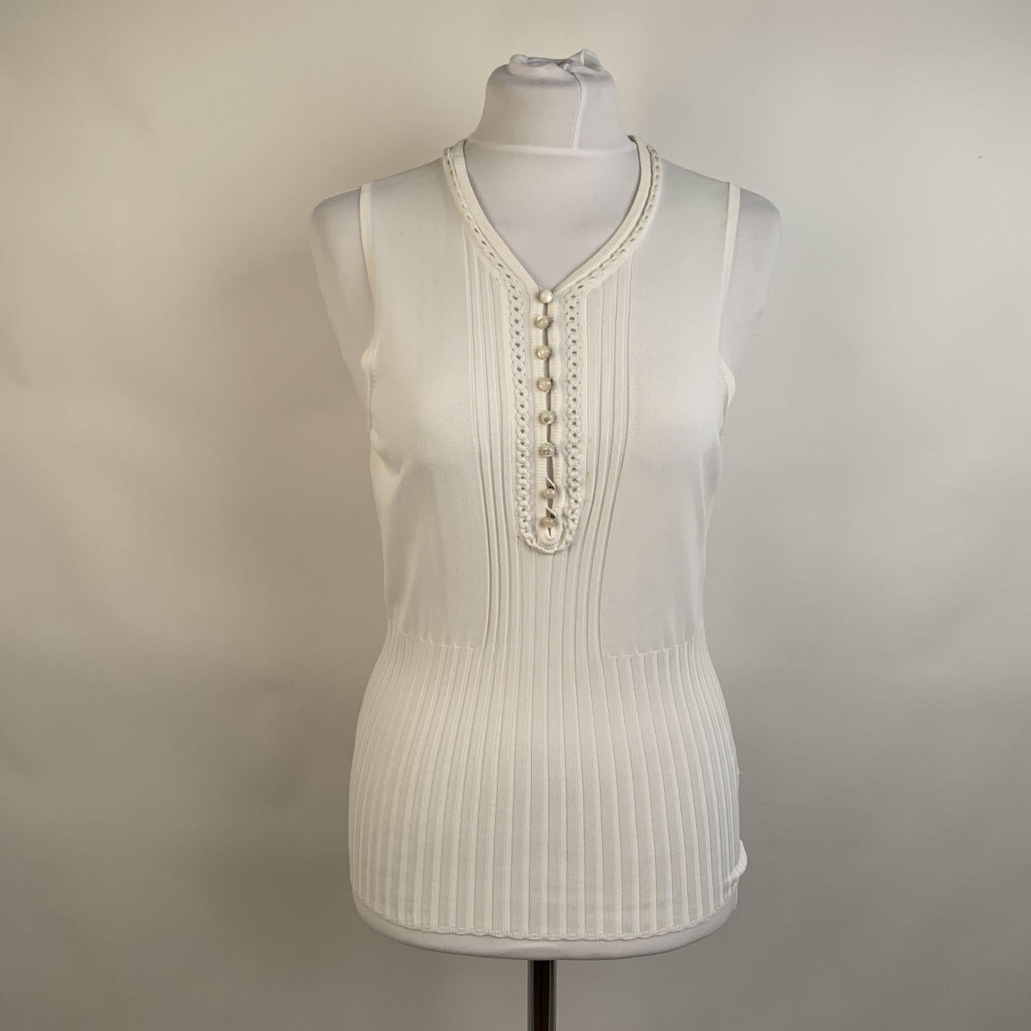 Hermes White Viscose Twin Set Cardigan and Sleeveless Top Size 38 FR 2