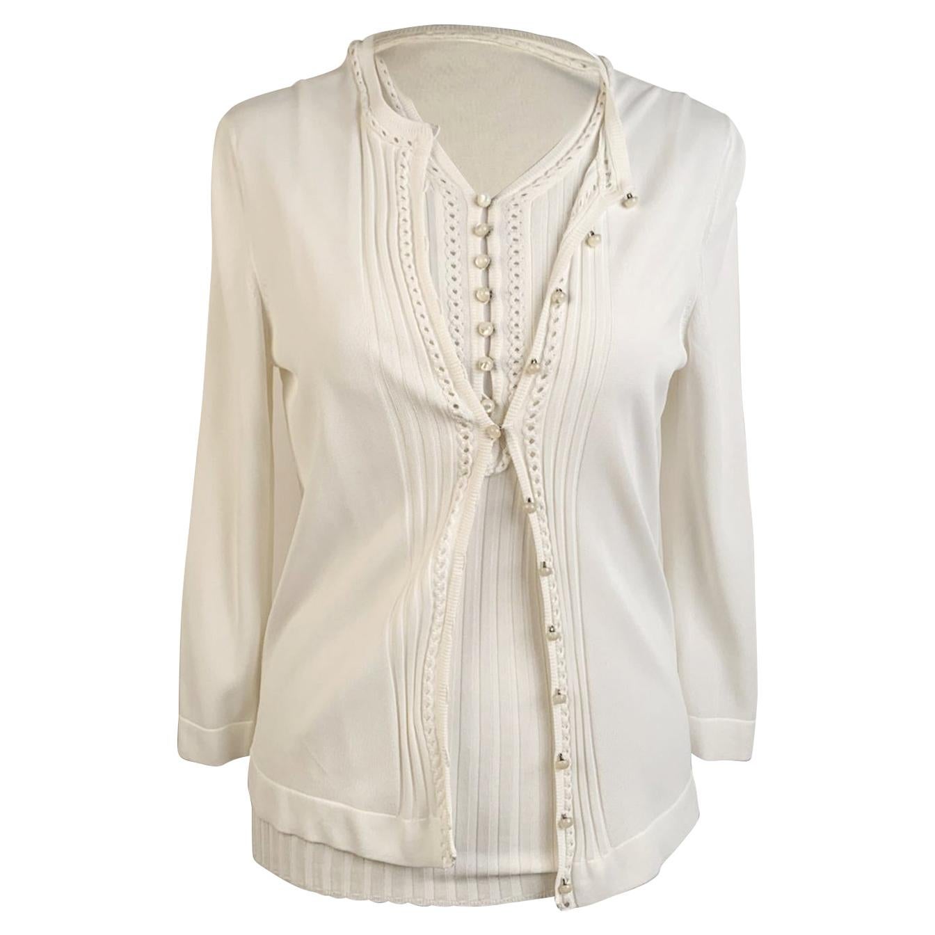 Hermes White Viscose Twin Set Cardigan and Sleeveless Top Size 38 FR