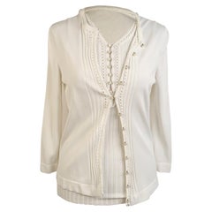 Hermes White Viscose Twin Set Cardigan and Sleeveless Top Size 38 FR