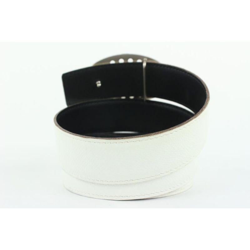 Hermès White x Black x Silver Reversible H Logo Belt Kit 864her49 In Good Condition In Dix hills, NY