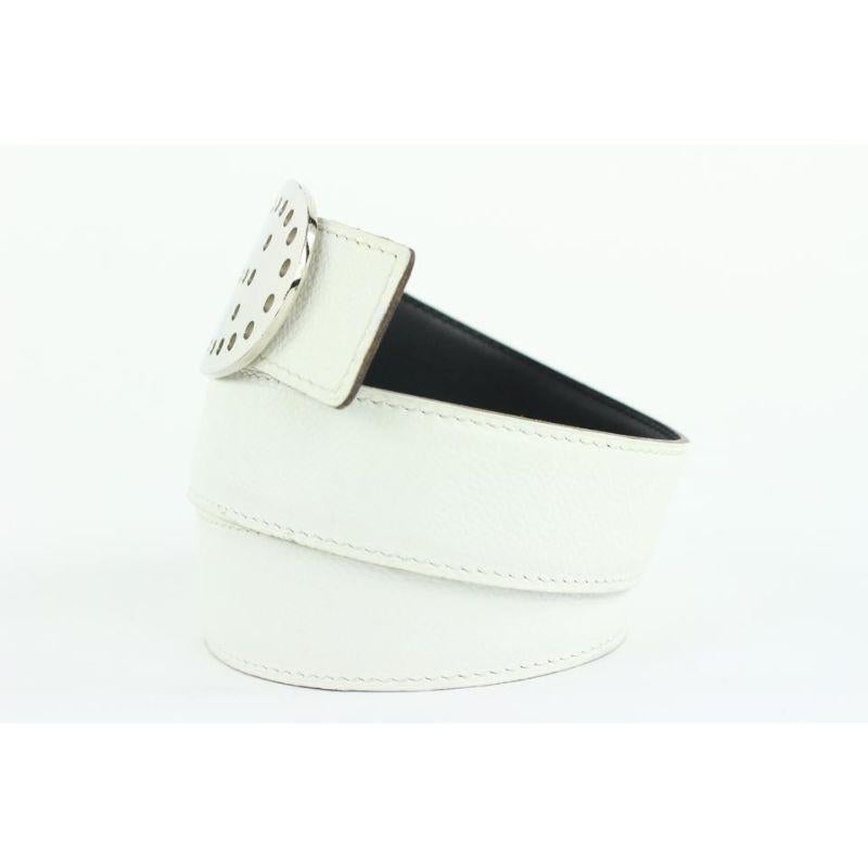 Women's Hermès White x Black x Silver Reversible H Logo Belt Kit 864her49 For Sale