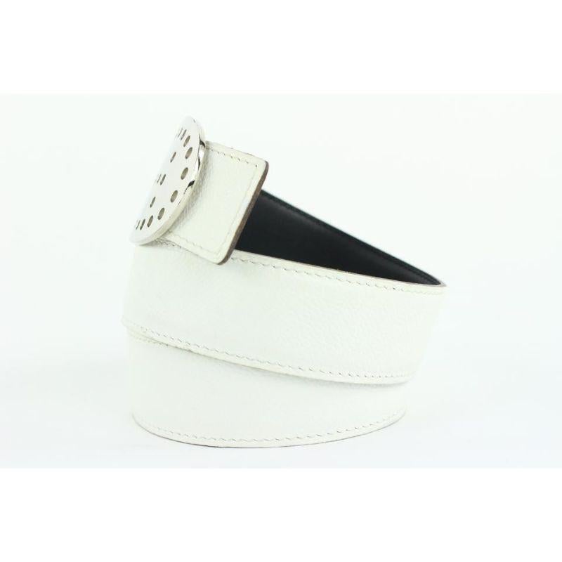 Women's Hermès White x Black x Silver Reversible H Logo Belt Kit 864her49