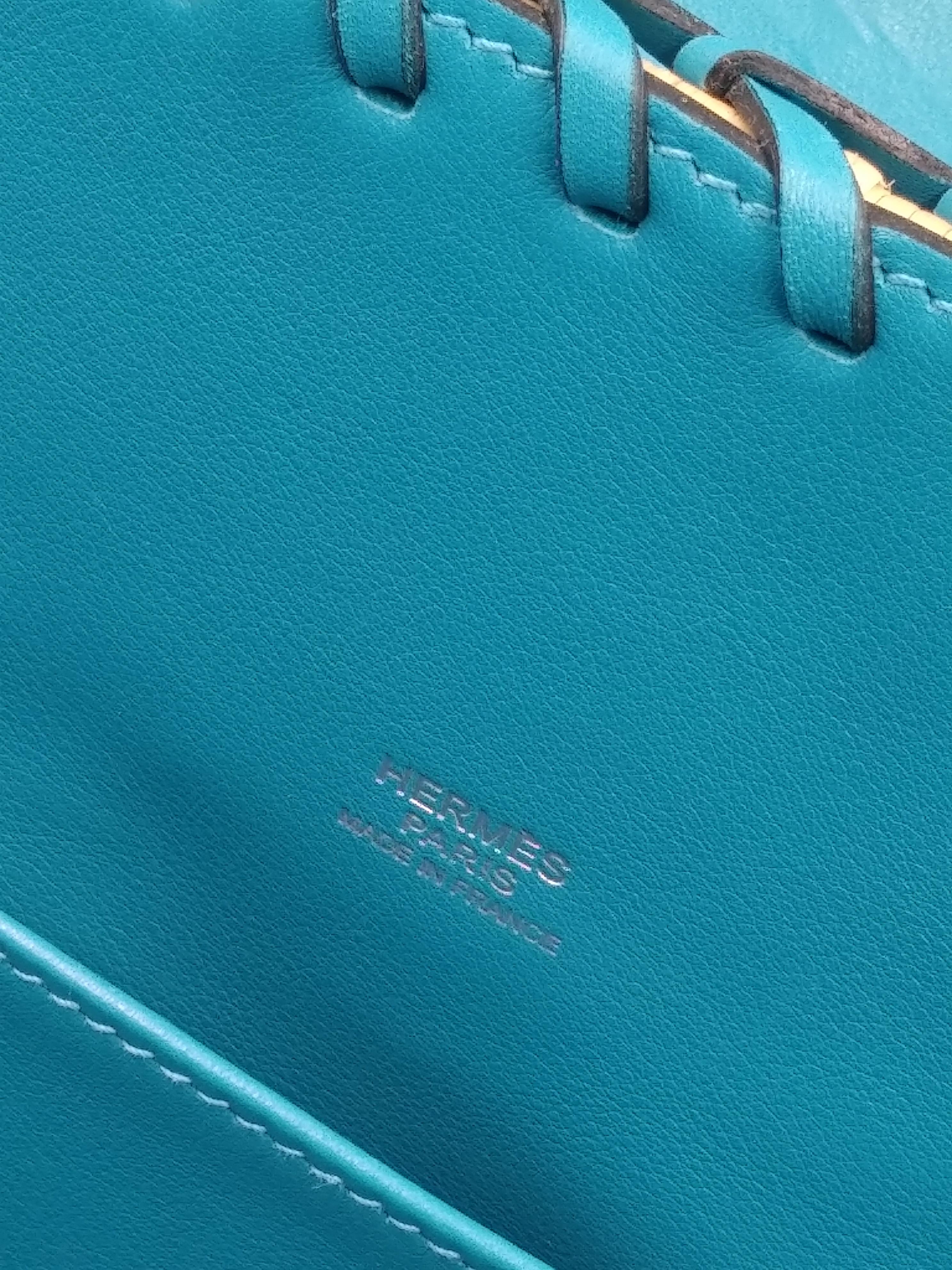 Hermès Wicker and Turquoise Barenia Leather Picnic Bag Kelly 35cm  For Sale 3