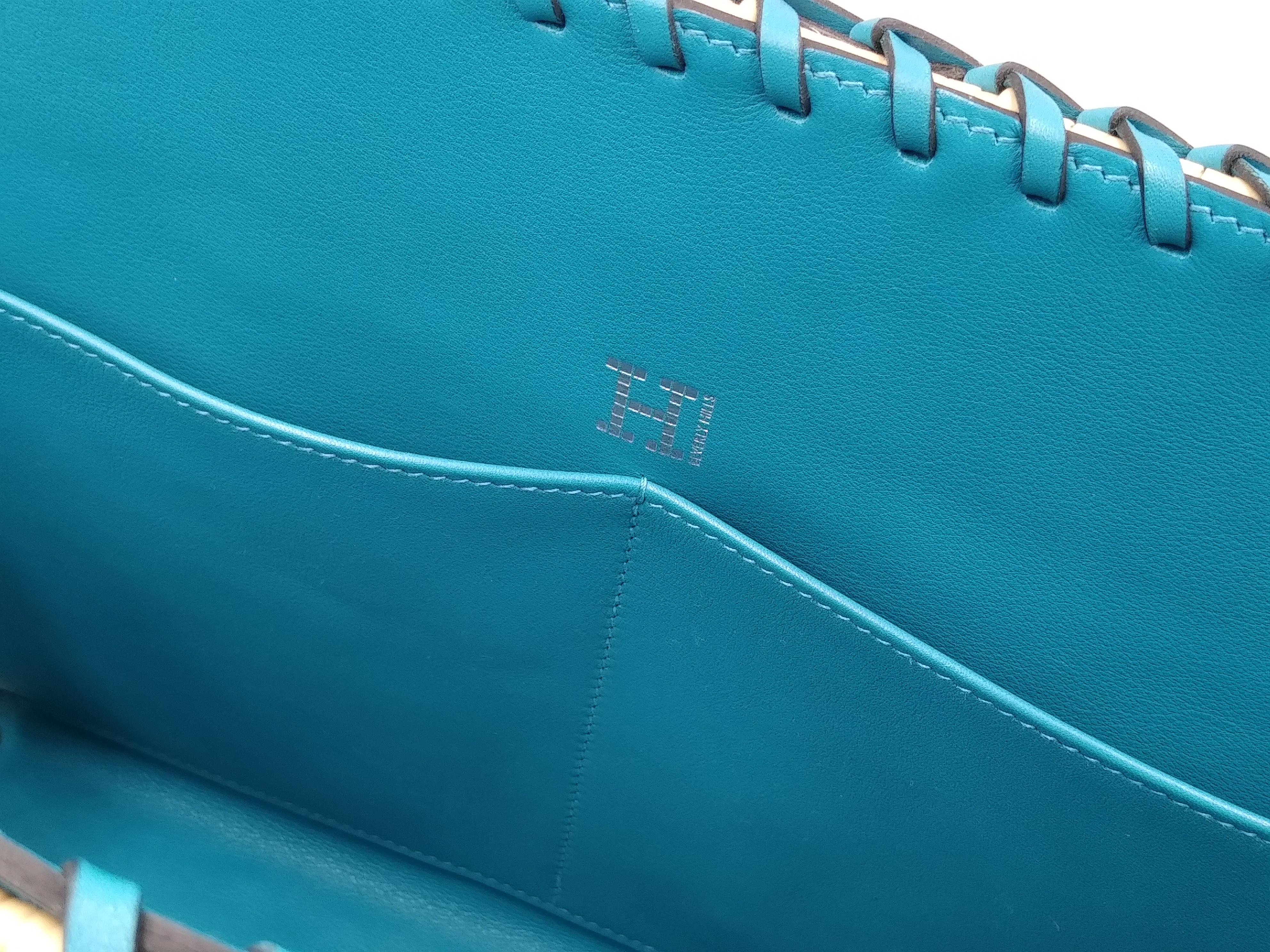 Hermès Wicker and Turquoise Barenia Leather Picnic Bag Kelly 35cm  For Sale 5