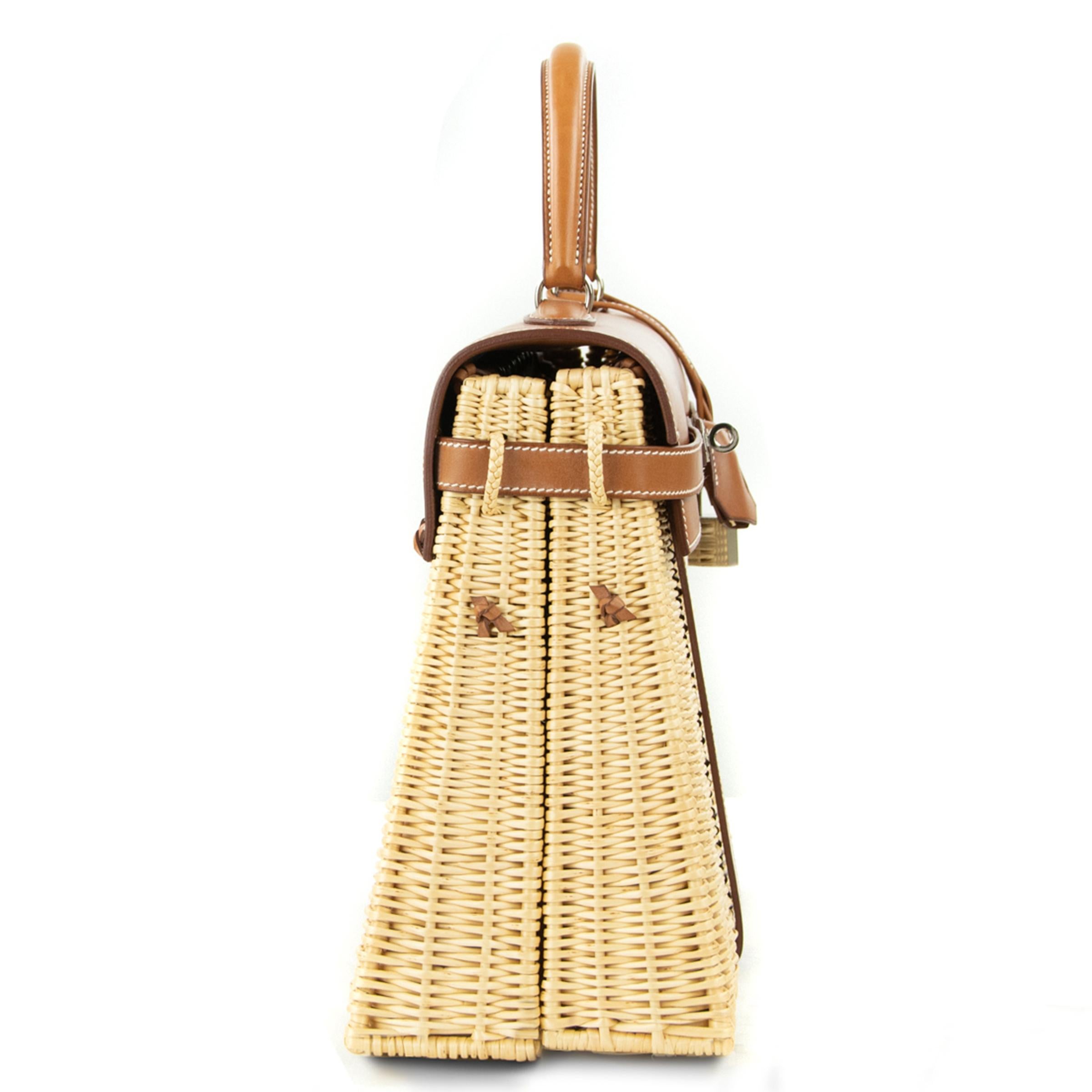 Hermes Wicker Barenia Picnic Kelly Bag 35cm PHW For Sale 4