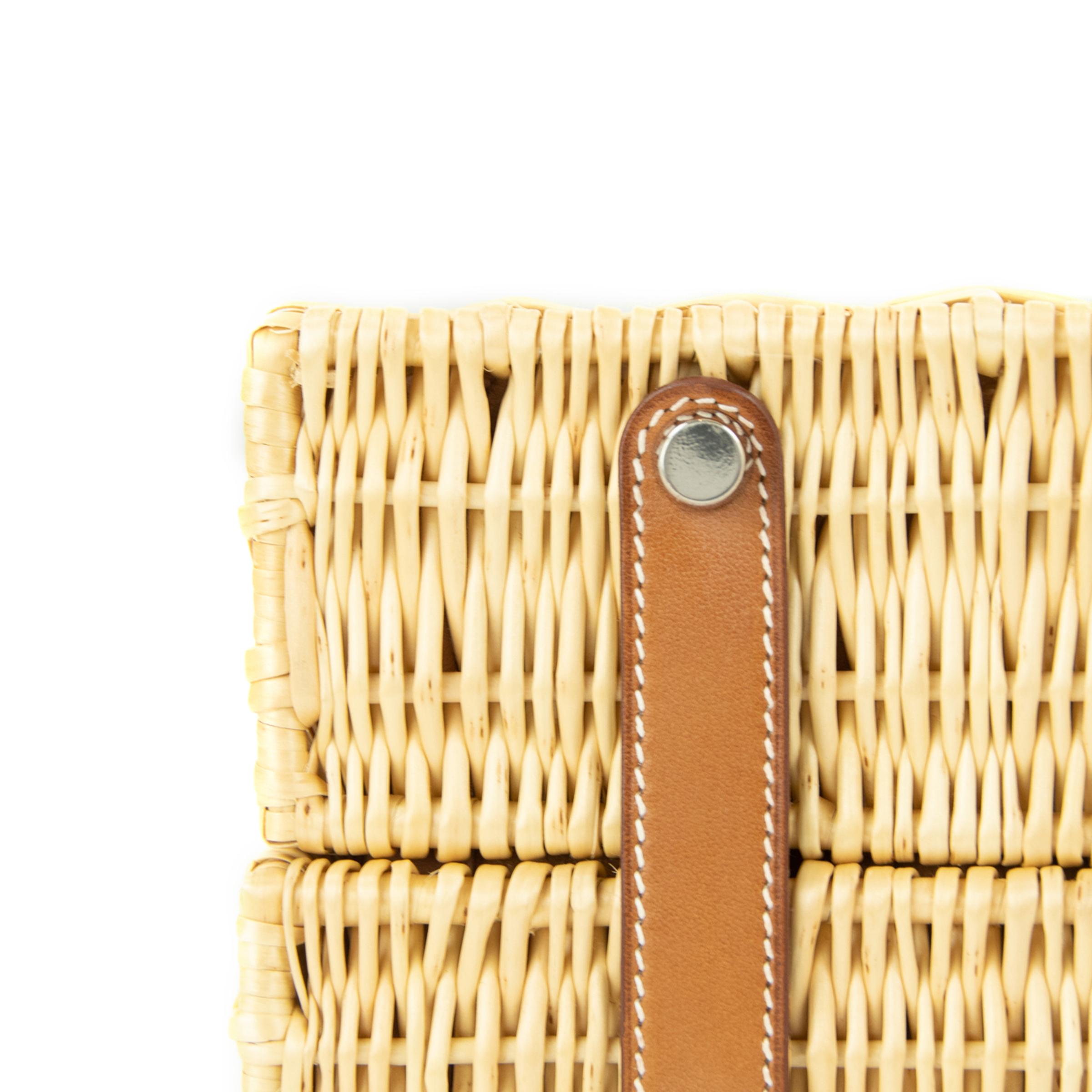 Hermes Wicker Barenia Picnic Kelly Bag 35cm PHW In Excellent Condition For Sale In Newport, RI