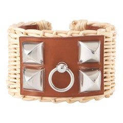 Hermes Wicker "Picnic" Collier de Chien Bracelet with Silver Hardware