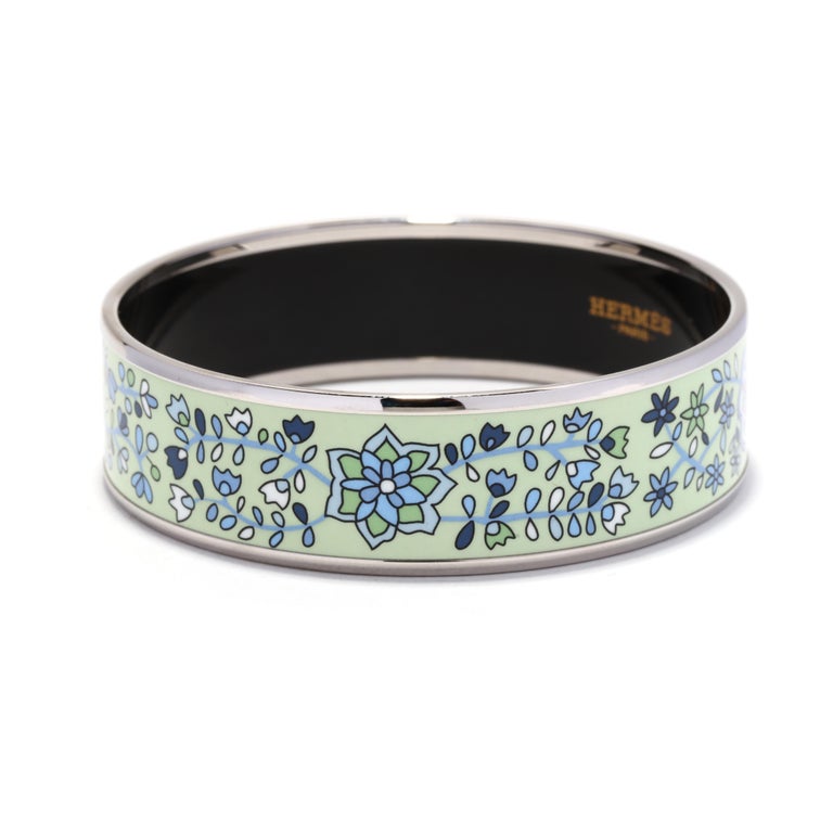 Hermes Wide Blue Bangle Bracelet, Stainless Steel at 1stDibs