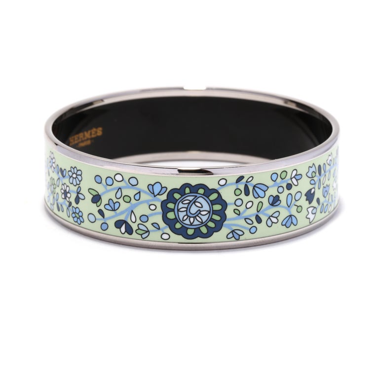 Hermes Wide Blue Bangle Bracelet, Stainless Steel at 1stDibs