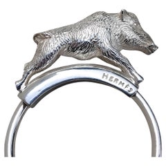 Hermès Wild Boar Key Ring Key Holder Silver