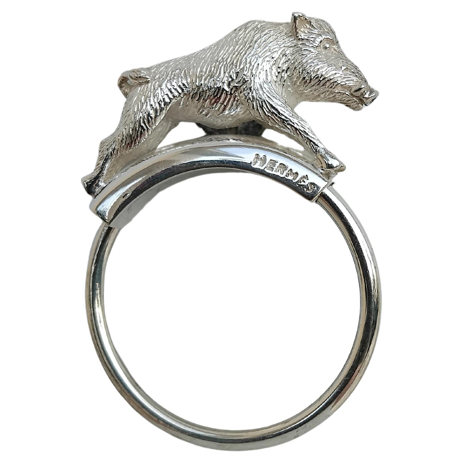 Hermès Wildschwein Schlüsselanhänger Schlüsselhalter Silber für Damen oder Herren