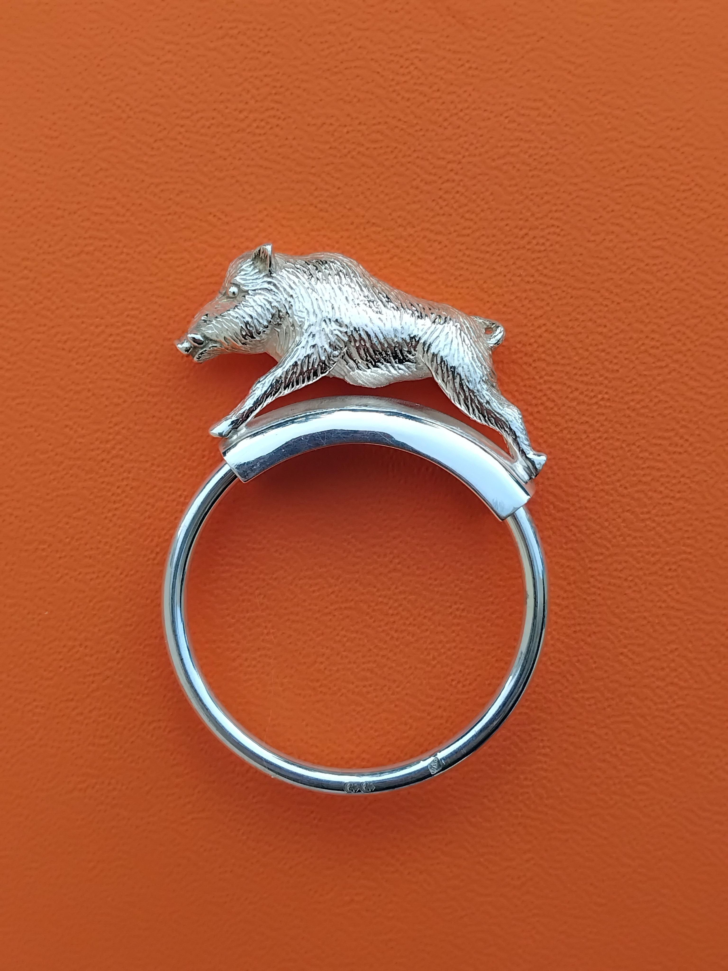 Hermès Wildschwein Schlüsselanhänger Schlüsselhalter Silber 2