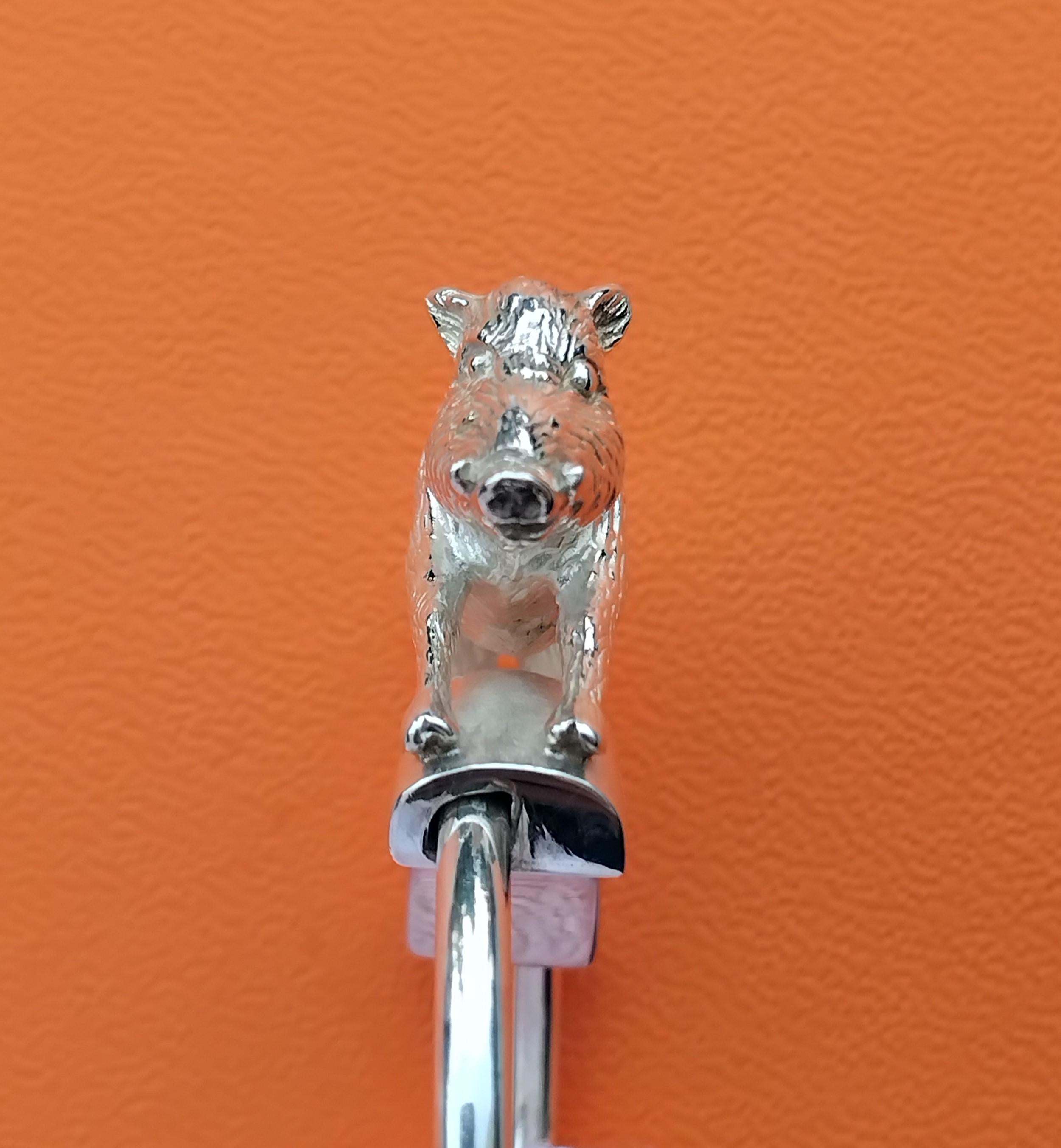 Hermès Wildschwein Schlüsselanhänger Schlüsselhalter Silber 6