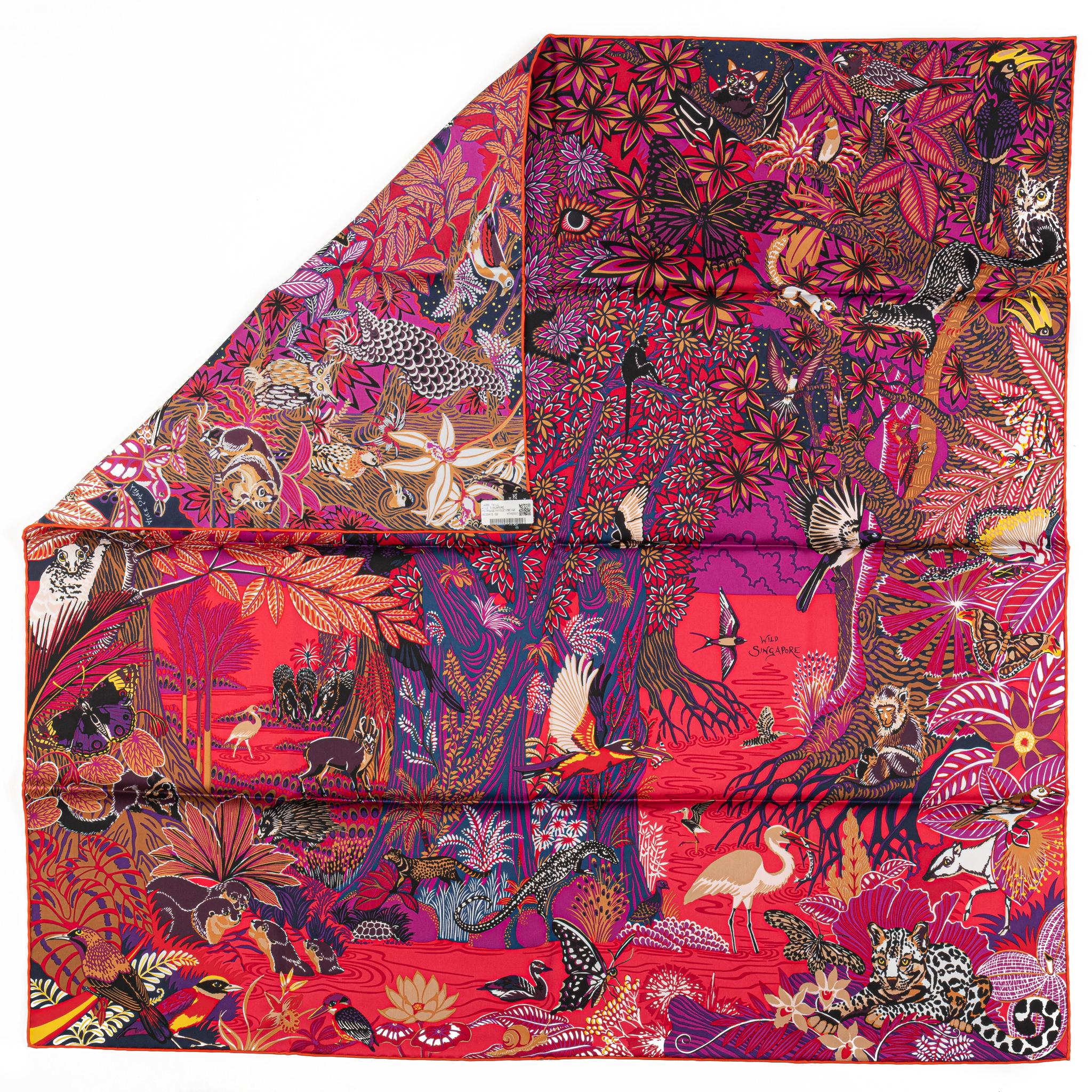 Hermès Wild Singapore Red Silk Scarf New In New Condition In West Hollywood, CA