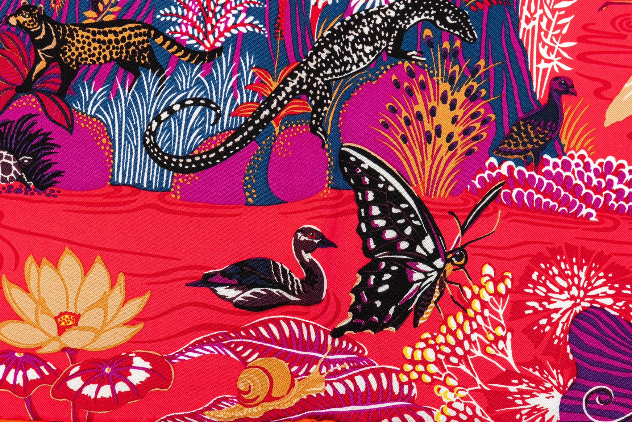 Women's Hermès Wild Singapore Red Silk Scarf New