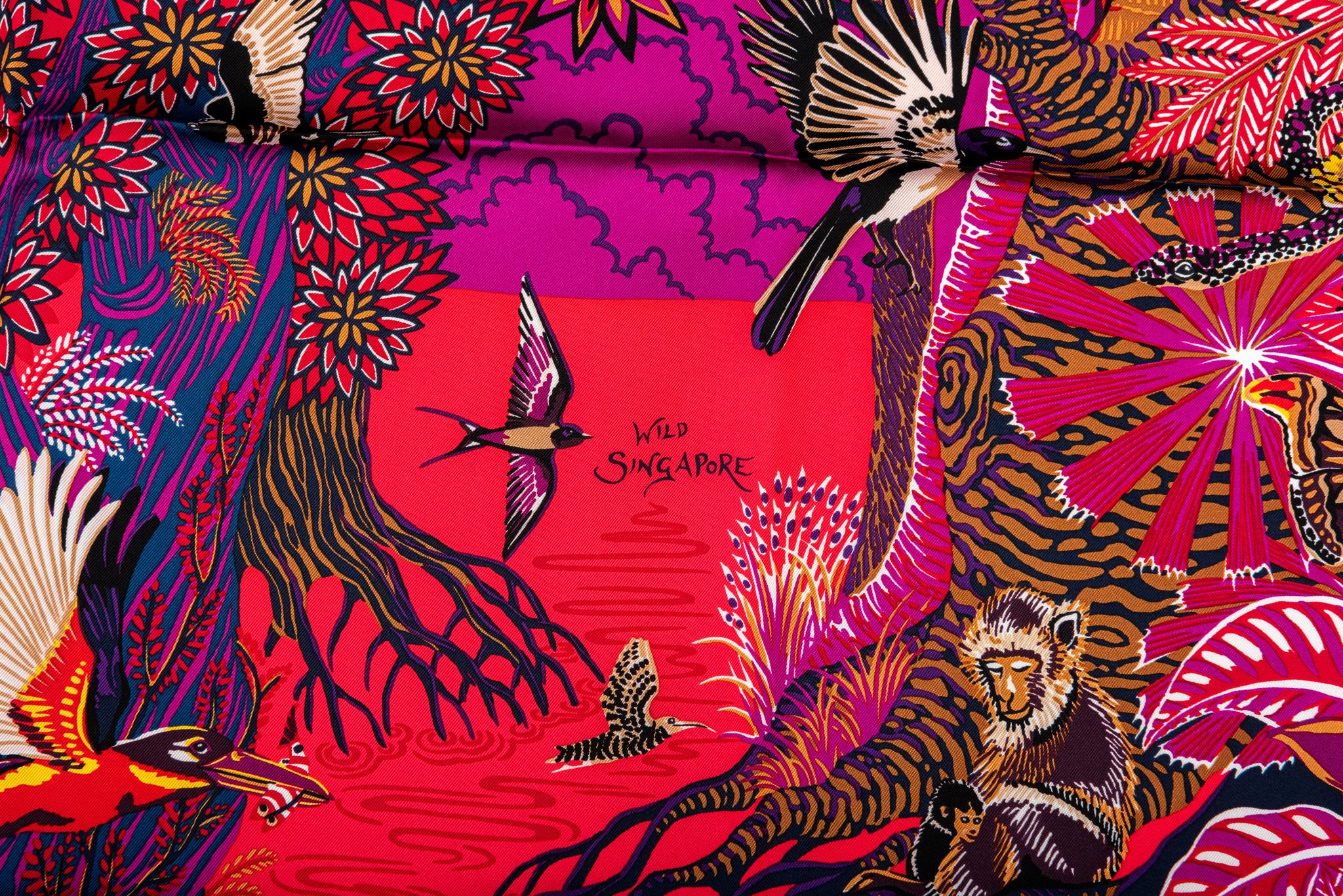 Hermès Wild Singapore Red Silk Scarf New 1