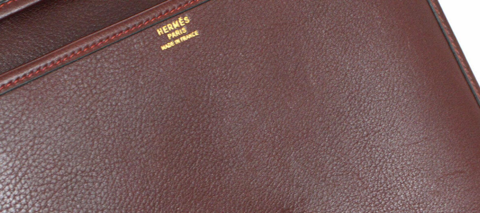 Hermes Wine Burgundy Leather Gold Crossbody Carryall Shoulder Flap Bag 1