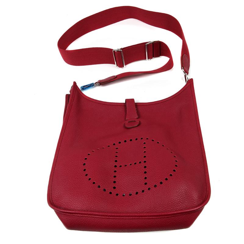 Women's or Men's Hermès Wine Red Clemence Evelyne GM III 