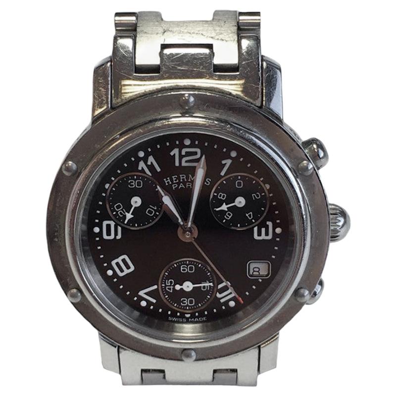 HERMES Woman Clipper Chrono Steel Watch For Sale
