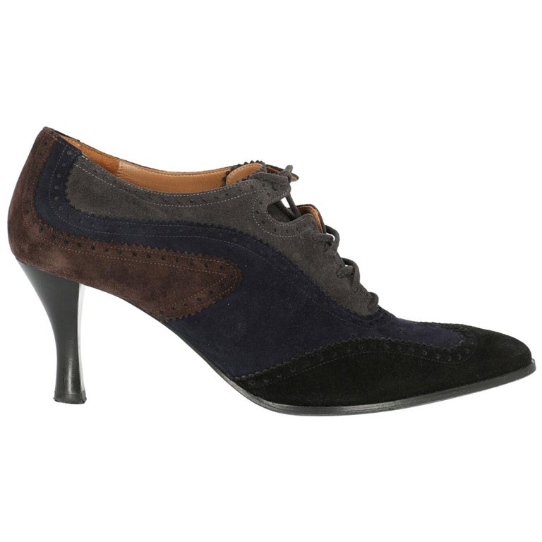 Hermes Woman Lace-up Black, Navy IT 37.5 For Sale at 1stDibs