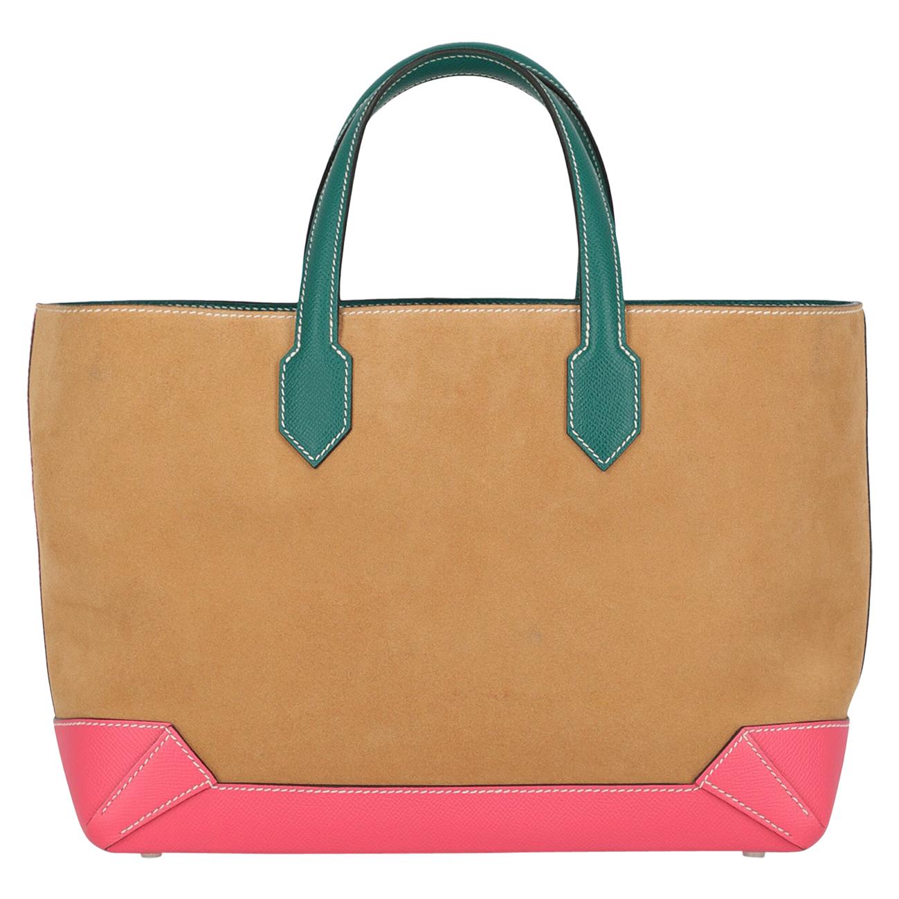 Hermes Woman Maxibox Cabas Camel Color, Green, Pink