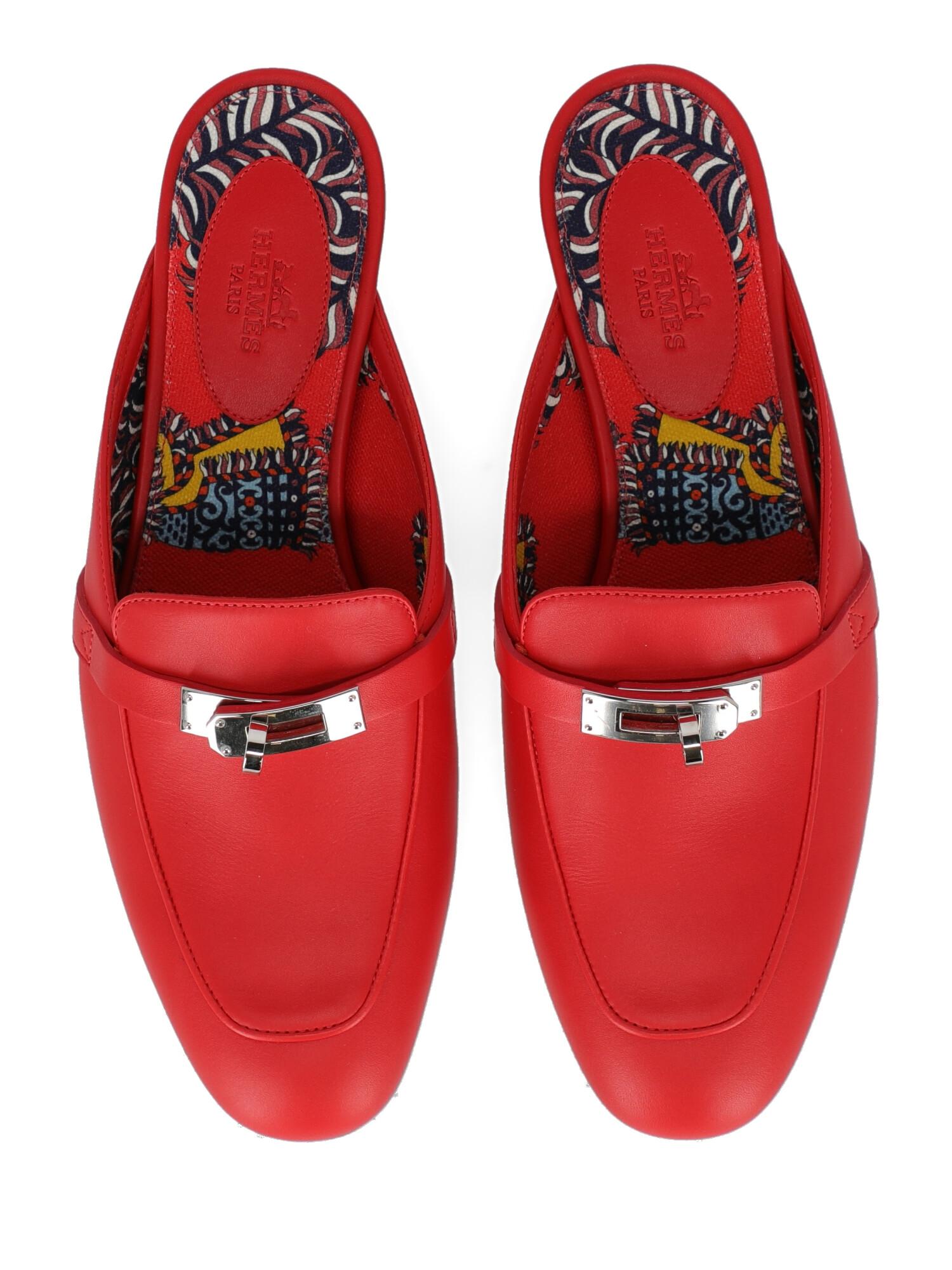 Hermès Woman Mules Red Leather IT 37 at 1stDibs
