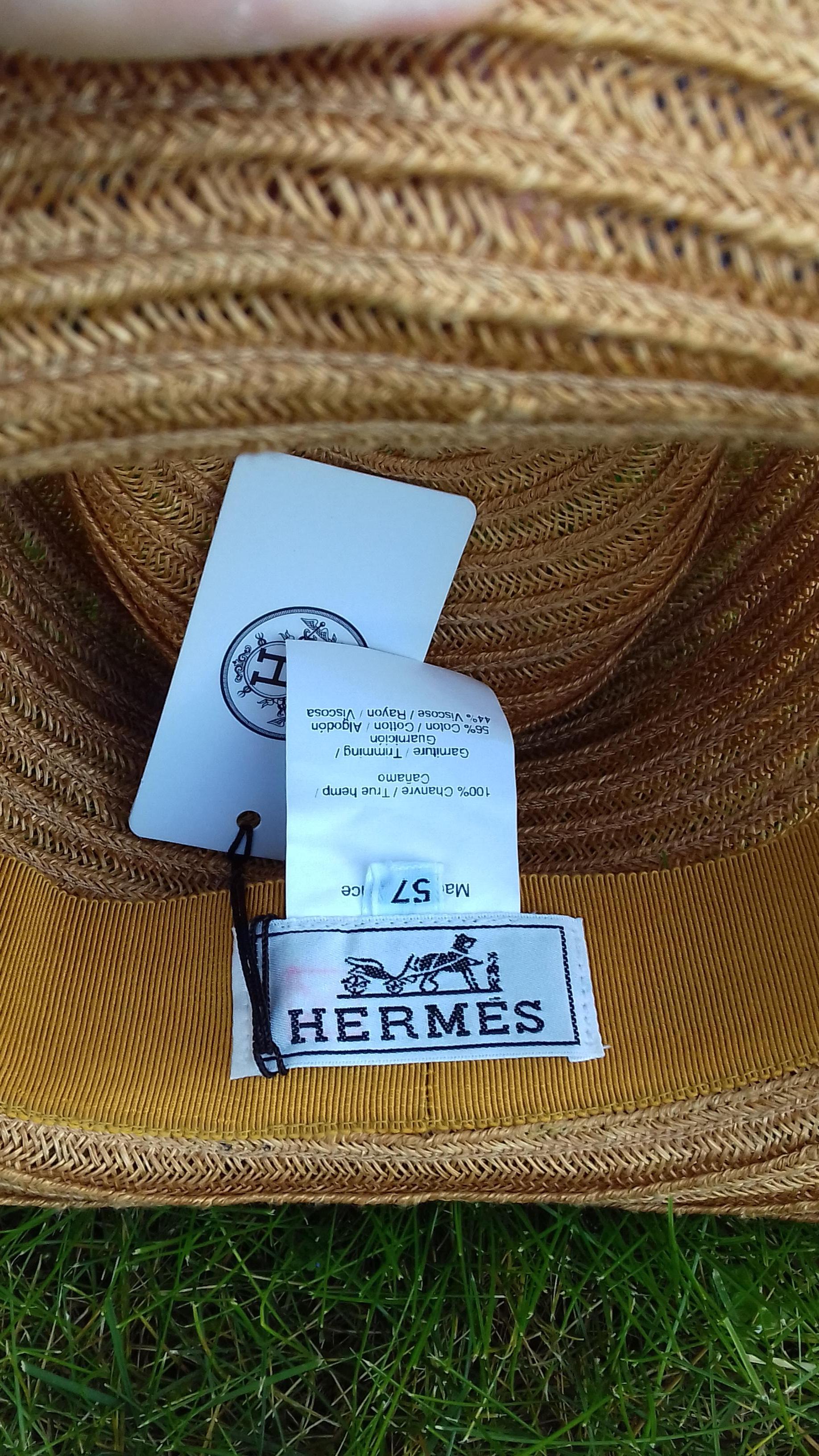 Hermès Woman Sun Hat Summer Hat Panama Norah Hemp Caramel Size 55 3