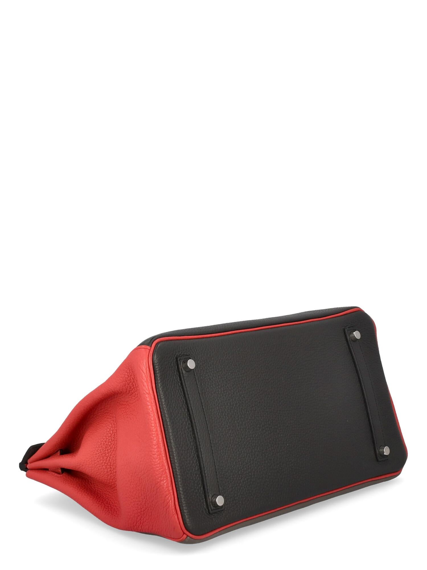 Hermès Women Handbags  Birkin 35 Black, Grey, Red Leather  In Excellent Condition In Milan, IT