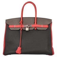 Hermès Women Handbags  Birkin 35 Black, Grey, Red Leather