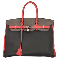 Hermès Women Handbags  Birkin 35 Black, Grey, Red Leather 