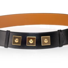 Hermès Women's 2015 Piano Schwarzer Ledergürtel mit goldener Magnetschnalle