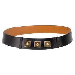 Hermès Women's 2015 Piano Schwarzer Ledergürtel mit goldener Magnetschnalle
