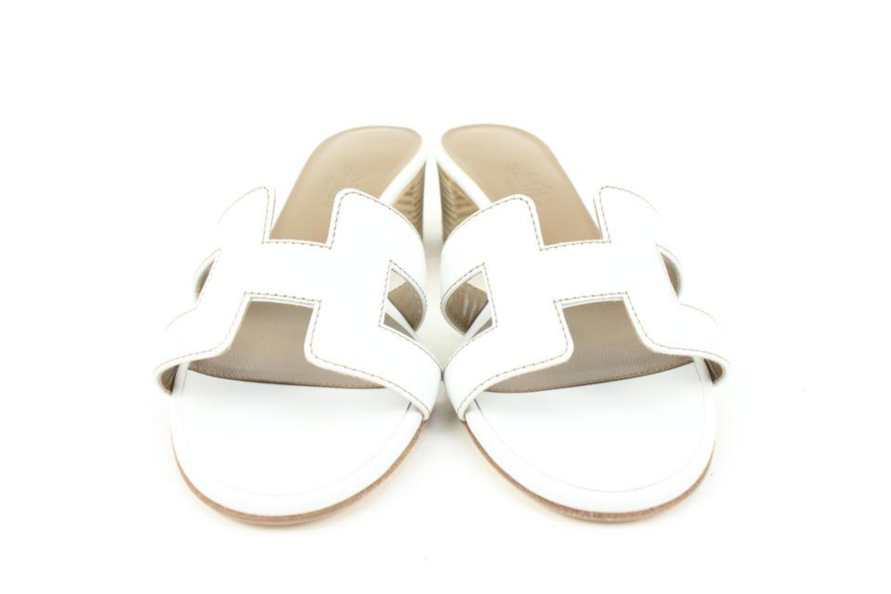 Hermès Damen 35,5 Weiße Kalbsleder Blanc Oais Pantoletten Sandalen mit Pantoletten S126H55 im Angebot 6