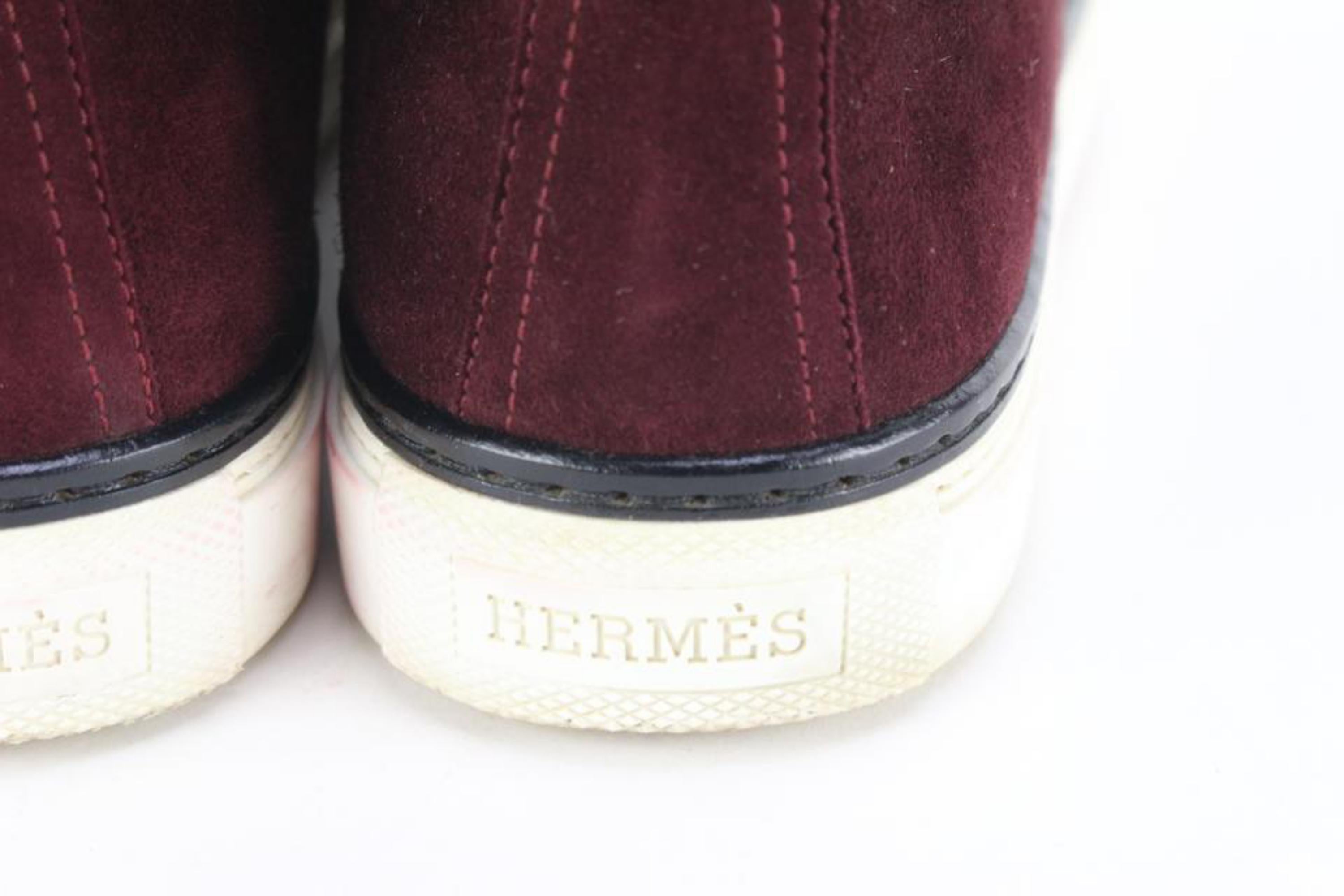 Hermès Womens 37.5 Burgundy Shearling Woolskin Climb Sneakers High Top 85h56s Bon état - En vente à Dix hills, NY