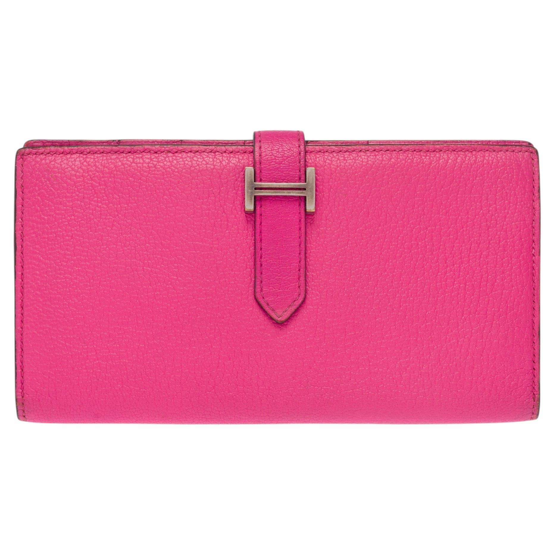 Hermès Women's Béarn Wallet in Rose Pop Chèvre Leather