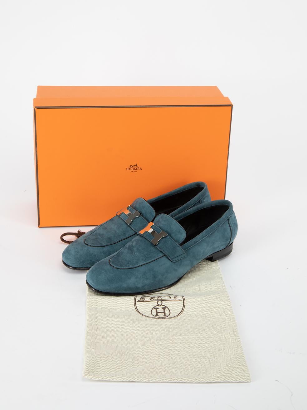 Hermès Women's Bleu Canard Suede Paris Loafers 2