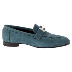 Hermès Mocassins Paris en daim Bleu Canard Femme