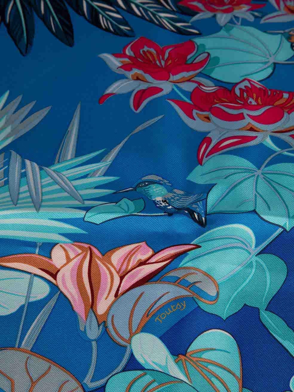 Hermès Women's Blue & Pink Silk Flamingo Party Printed Scarf In New Condition In London, GB