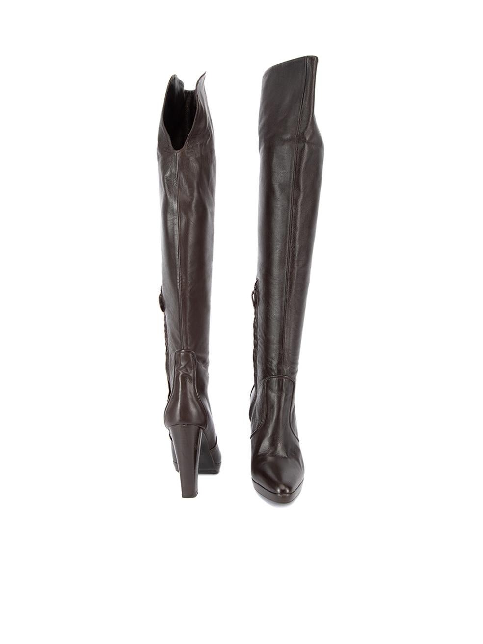 Hermès Women's Brown Leather Over The Knee Boots In Excellent Condition In London, GB