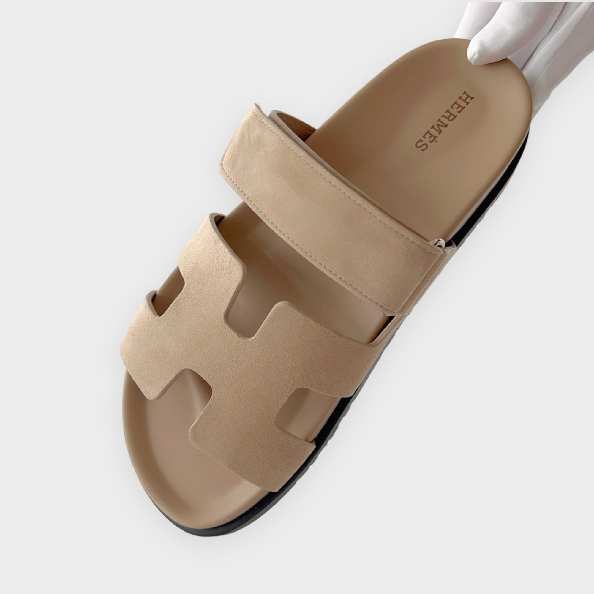 Hermès Women's Chypre Suede Sandal In Beige Argile, Size 38 1