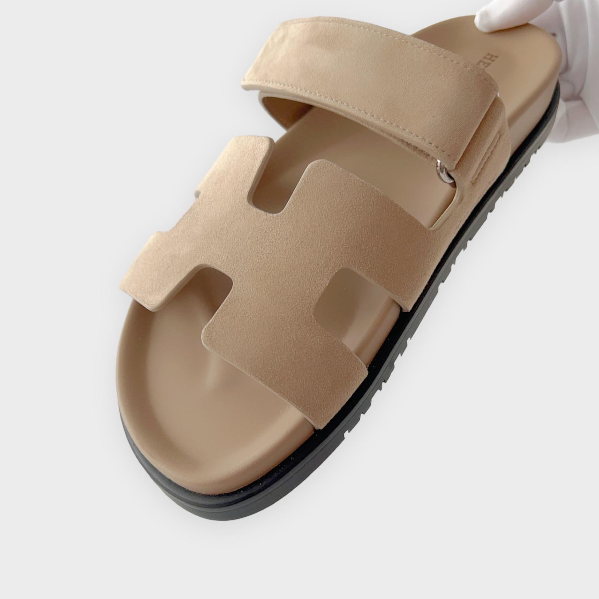 Hermès Women's Chypre Suede Sandal In Beige Argile, Size 38 2