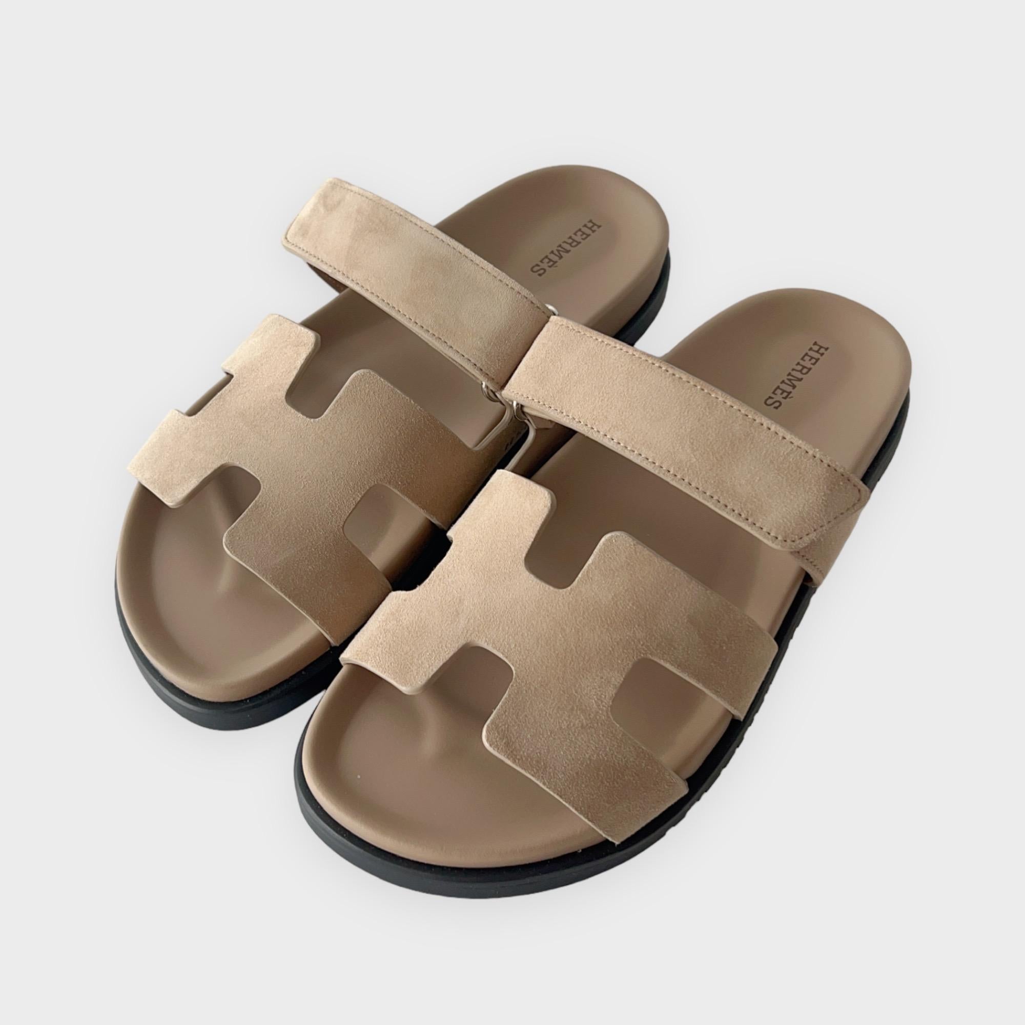 Hermès Women's Chypre Suede Sandal In Beige Argile, Size 38 3