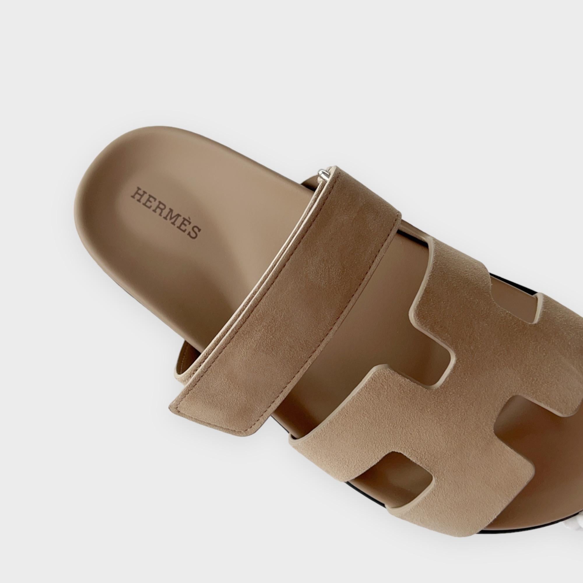 Hermès Women's Chypre Suede Sandal In Beige Argile, Size 38 4