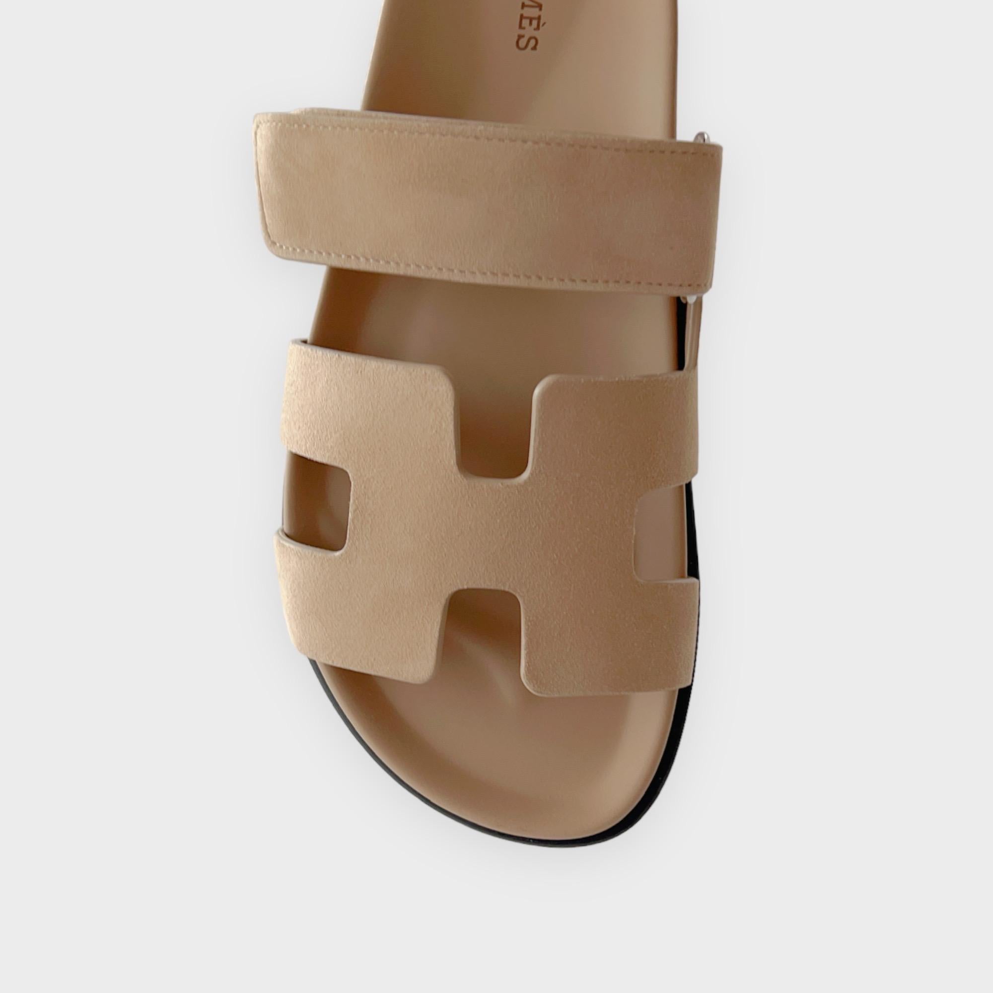 Hermès Women's Chypre Suede Sandal In Beige Argile, Size 38 5
