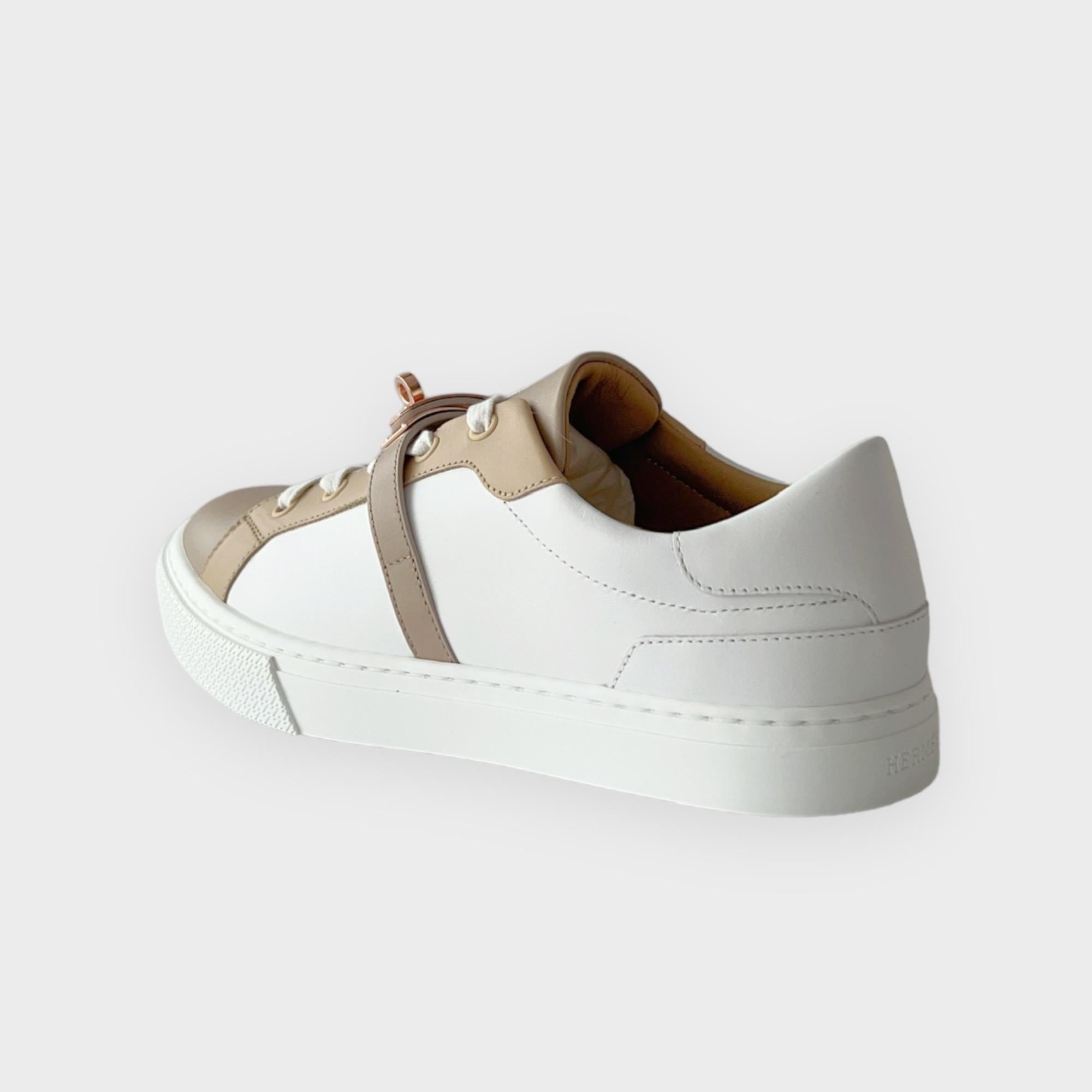 Hermes Women's Day Sneaker In White And Beige (Multicolore Blanc) Size 38 In New Condition In London, GB