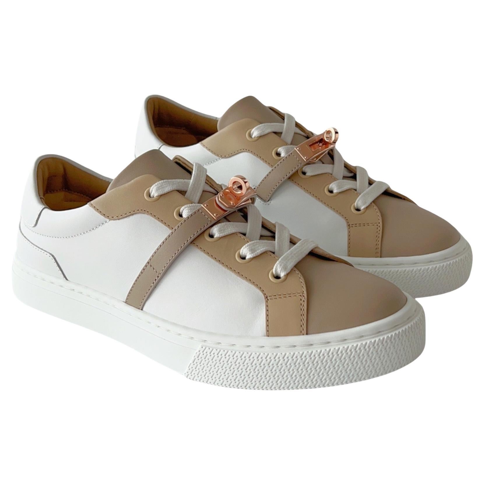 Hermes Women's Day Sneaker In White And Beige (Multicolore Blanc) Size 38  For Sale at 1stDibs